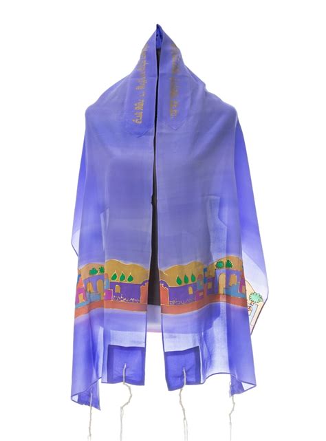 Buy Galilee Silks Prayer Shawl Lilac Silk with Hand painted Jerusalem | Israel-Catalog.com