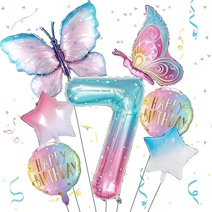 Amazon.com: Butterfly Balloons 7th Birthday Decorations for Girls, Gradient Pink Colorful ...