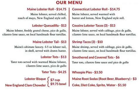 Cousins Maine Lobster Menu, Menu for Cousins Maine Lobster, Sugar Land, Houston - Urbanspoon/Zomato