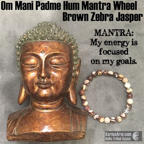 Om Mani Padme Hum Prayer Wheel: Brown Zebra Jasper | Yoga Chakra Bracelet | Mala beads bracelet ...