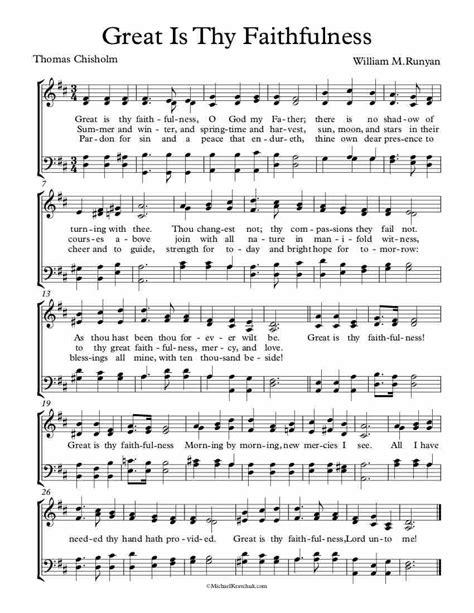 Free Choir Sheet Music - Great Is Thy Faithfulness. Very heart-warming inspirational song. Enjoy ...