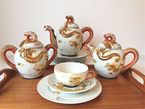 Vintage Kutani Tea Set,Japanese Dragon Moriage Tea Set, Geisha Girl Lithophane China Tea Pot Set ...