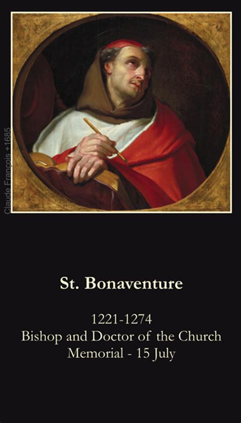 Saint Bonaventure prayer card with quotes from saint