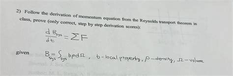 Solved 2) Follow the derivation of momentum equation from | Chegg.com