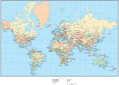 World Map with Countries, Capitals, Cities, US States, Canadian Provinces, and Roads - Map ...