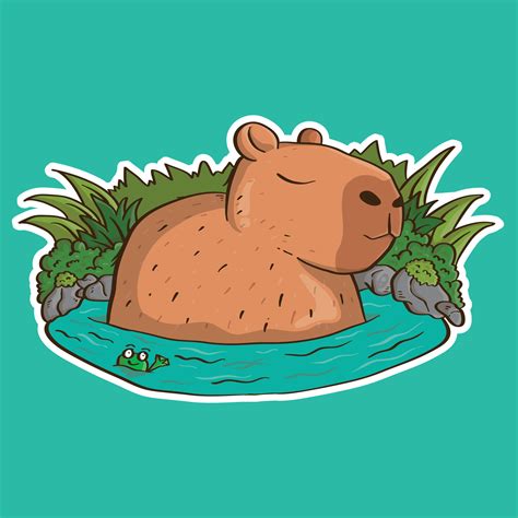 Cute Sleeping Capybara on the water cartoon illustration. cute capybaras isolated. Vector ...