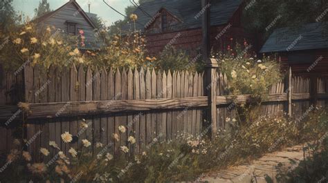 Premium AI Image | A painting of a fence with flowers on it