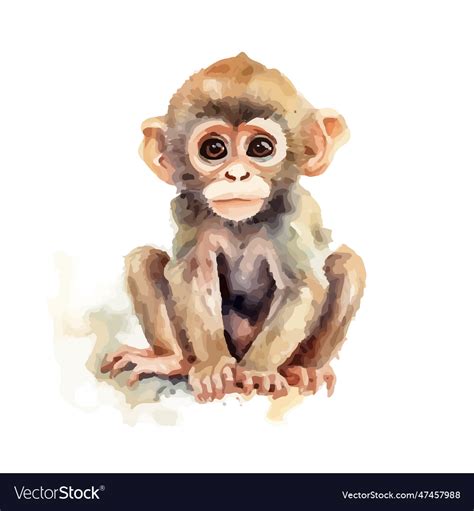 Baby monkey hand painted watercolor isolated Vector Image