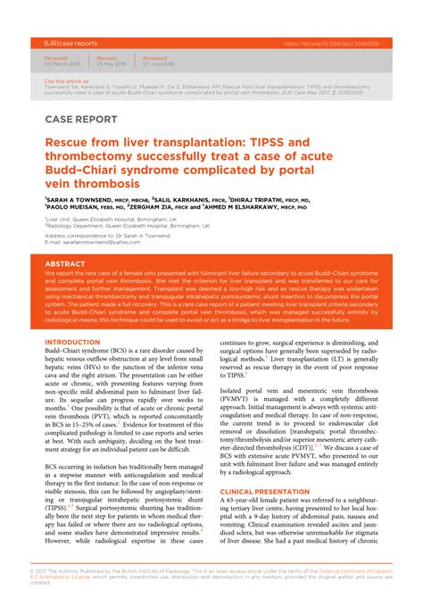 (PDF) Rescue from liver transplantation: TIPSS and thrombectomy successfully treat a case of ...
