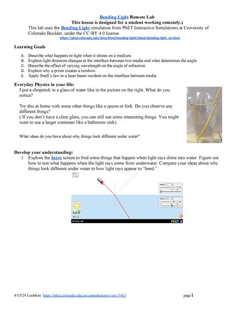 Bending Light Remote Lab - ) This lab uses the Bending Light simulation ...