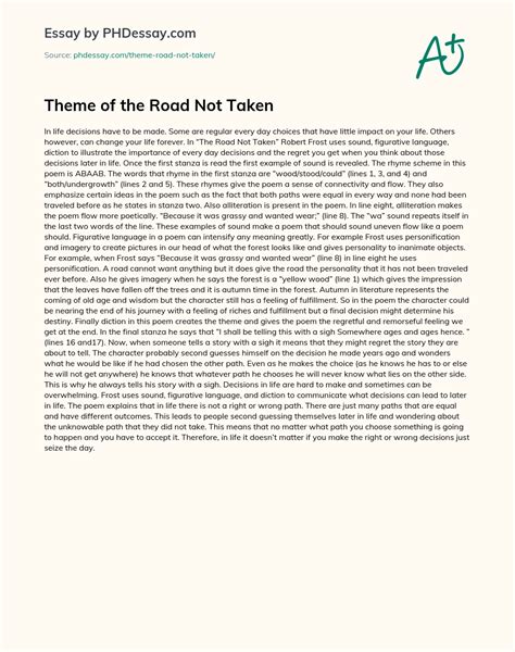 Theme Of The Road Not Taken Summary And Analysis Essay Example (600 ...