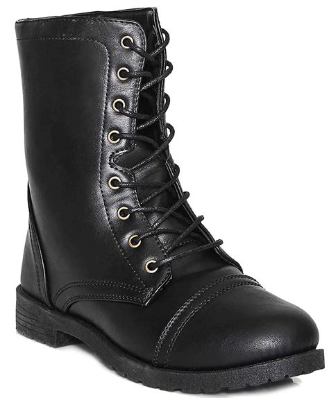 Lace up Military Style Combat Boots Women's Boots Vegan Leather Below The Knee - 9 - Walmart.com