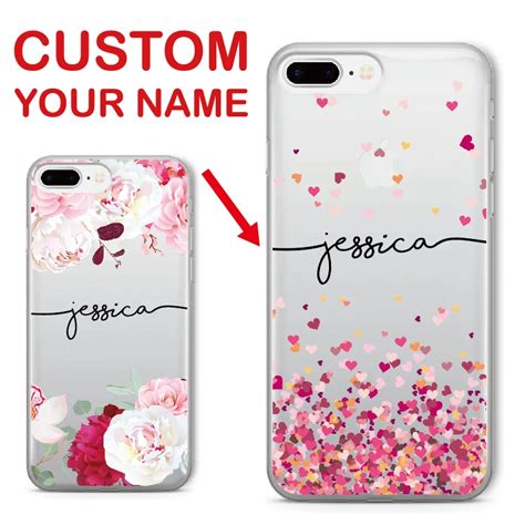 Personalized Custom Name Text Floral Soft Clear Phone Case For iPhone 6 6S XS Max 7 7Plus 8 ...