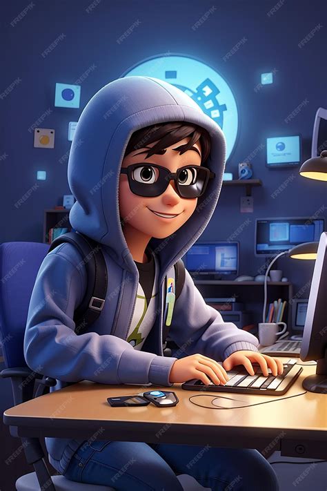 Premium Photo | Computer Hacker Cartoon Character Sneaky 3D Animation Style