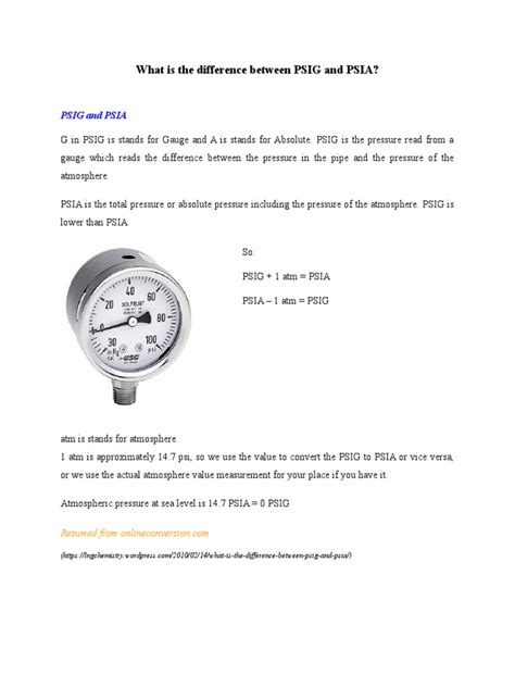 What Is The Difference Between PSIG and PSIA? | PDF