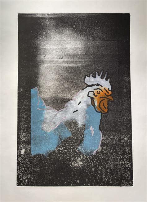 Blue Rooster Monotype 34x23" - Woodall Fine Art