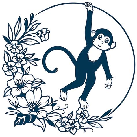 Premium Vector | Floral monkey tattoo design silhouette