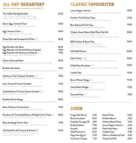 The Coffee Club Menu, Menu for The Coffee Club, Porirua Central, Wellington - Menumania/Zomato