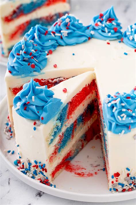 Red White and Blue Marble Layered Cake | Lemon Blossoms