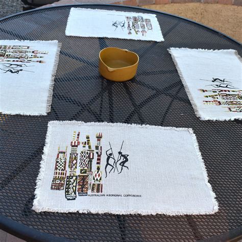 Vintage Linen Placemats With Fringe Australian Aboriginal | Etsy