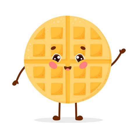 Cute cartoon character waffle standing happy and waving. Vector ...