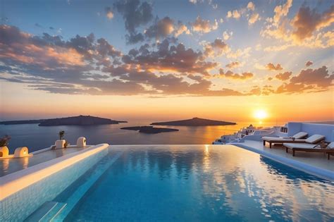 Premium AI Image | Infinity pool on the rooftop at sunset in santorini ...