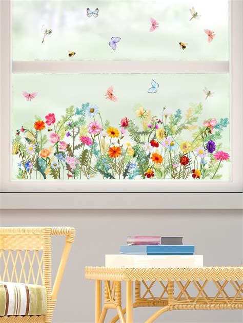 1pc PVC Decorative Film, Modern Floral & Butterfly Pattern Window ...