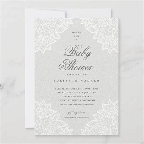 Vintage lace light baby shower invitation | Zazzle