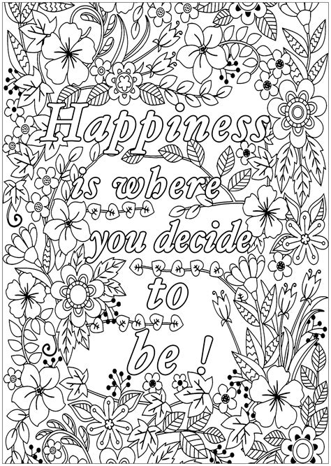 Happiness is where you decide to be - Positive and inspiring quotes Coloring Pages for adults