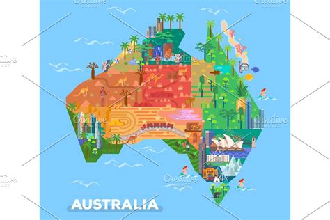 Map of Australia with landmarks of | Custom-Designed Illustrations ~ Creative Market