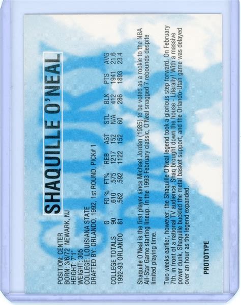 Lsu Shaq Oneal Rookie Nba Glory Days Slam Dunk Basketball Stats Card Prototye - Etsy