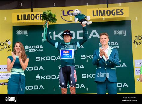 Limoges, France. July 8, 2023. Belgian cyclist Jasper Philipsen of the ...