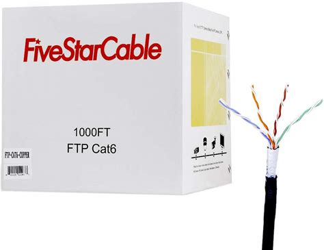 FiveStarCable 1000Ft Cat6 FTP Outdoor Shielded 23AWG Solid Bare Copper Waterproof Direct Burial ...