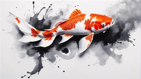 Premium Photo | Splash of Black Ink Illustration of Koi Fish Traditional Art Chinese Painting on ...