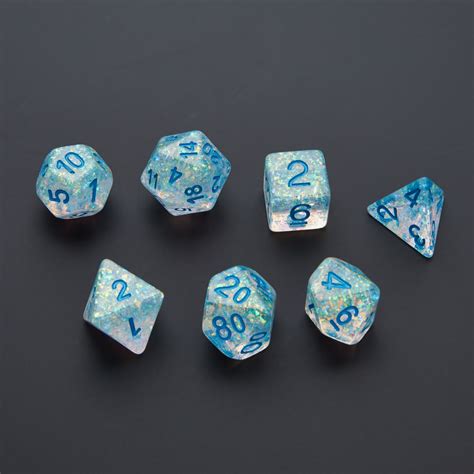 Resin Polyhedral Dice Set // 16mm (Clear + Light Blue Numbers ...