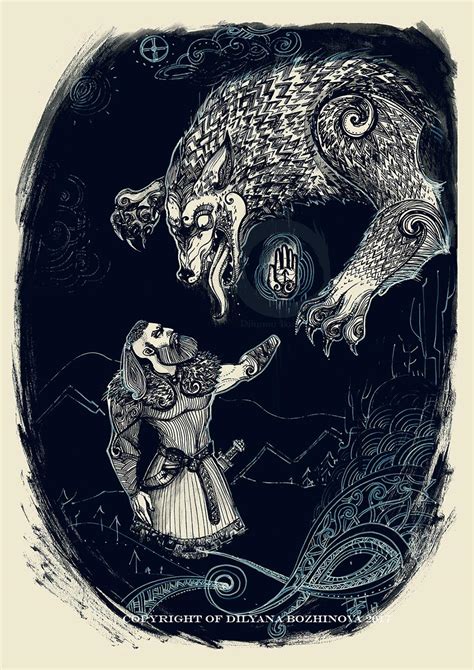 Tyr and Fenrir, traditional media ink , 900x1274 px : r/Art