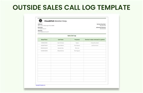 Outside Sales Call Log Template in MS Word, Pages, Portable Documents, Numbers, GDocsLink, MS ...