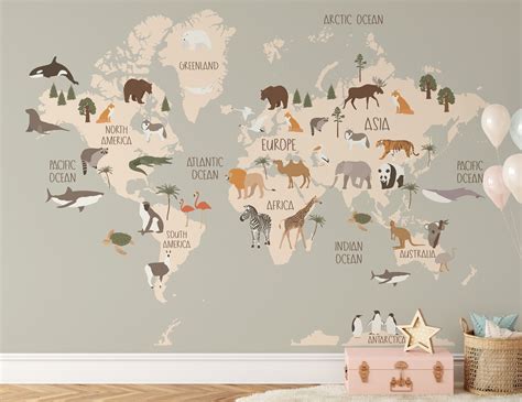 World Map Green Background Wallpaper Map for Kids Map With - Etsy ...