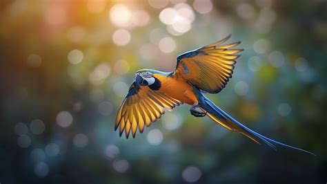 Flying parrot Wallpaper (Vibrant blue, Colorful feathers) #10041