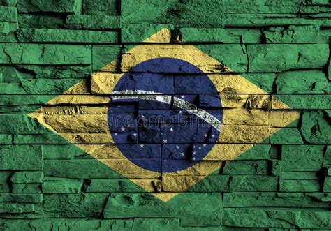 Brazil Flag Painting on High Detail of Old Brick Wall . Stock ...