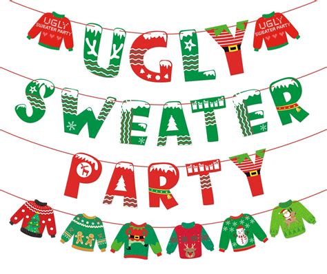 Buy Bessmoso Ugly Sweater Party Banner Tacky Christmas Sweater Photo ...