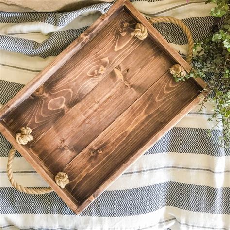 Wooden tray. Pine wood brown rustic tray with the rope | Etsy