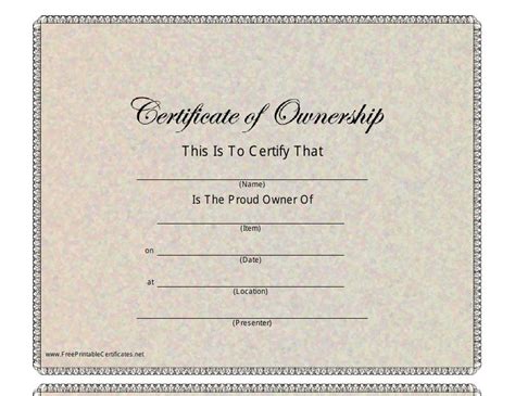 Certificate of Ownership Template - Beige Download Printable PDF | Templateroller