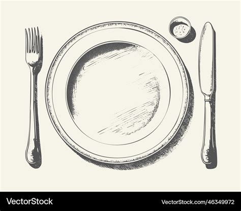 A realistic hand-drawn sketch of an empty plate Vector Image