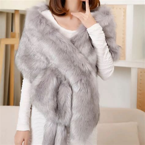 2017 New Fashion Long Large Fur Shawl Thick Faux Fur Scarf Imitated Fox Fur Cape Winter Women ...