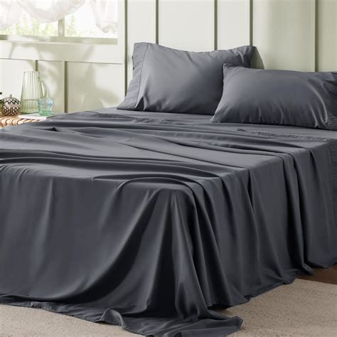 Buy Bedsure King Size Sheets Grey - Soft Sheets for King Size Bed, 4 Pieces Hotel Luxury King ...