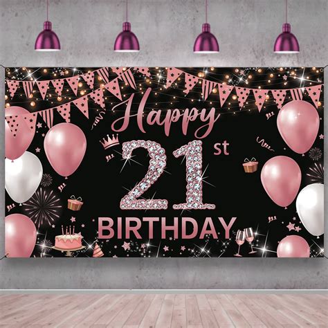 Buy 21st Birthday Decorations Backdrop Banner, Happy 21st Birthday Decorations for Her, Rose ...