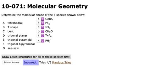 SOLVED: 10-071: Molecular Geometry Determine the molecular shape of the ...