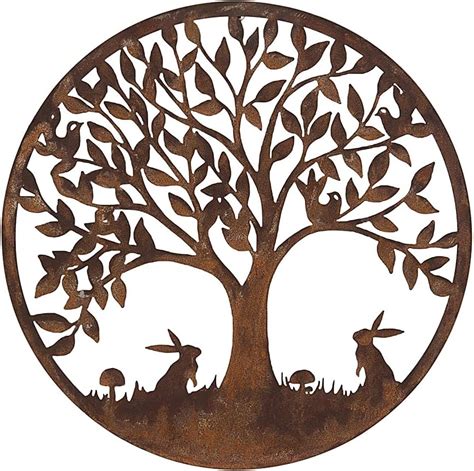 Rustic round steel metal Woodland Rabbit wall art plaque- 60cm diam - Inspirational Gifting
