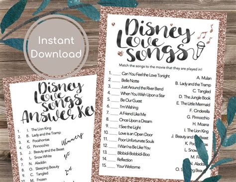 Match the Disney Love Song Game-disney Love Songs Bridal | Etsy